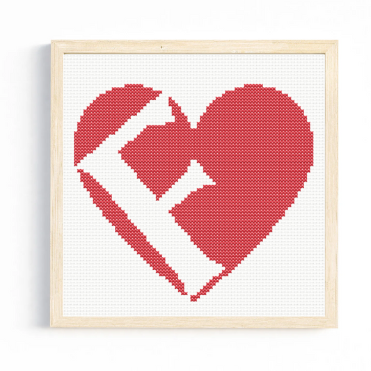 F Monogram in Heart Cross Stitch Pattern 