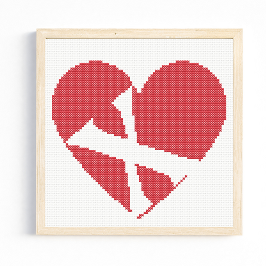 X Monogram in Heart Cross Stitch Pattern 