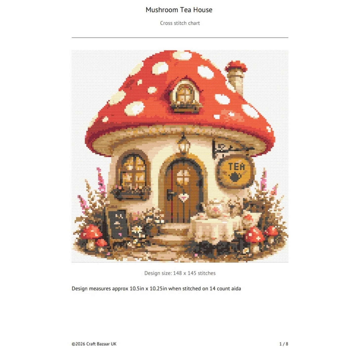 Mushroom Tea House Cross Stitch Pattern