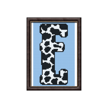 Cow Print E Monogram Cross Stitch Pattern 