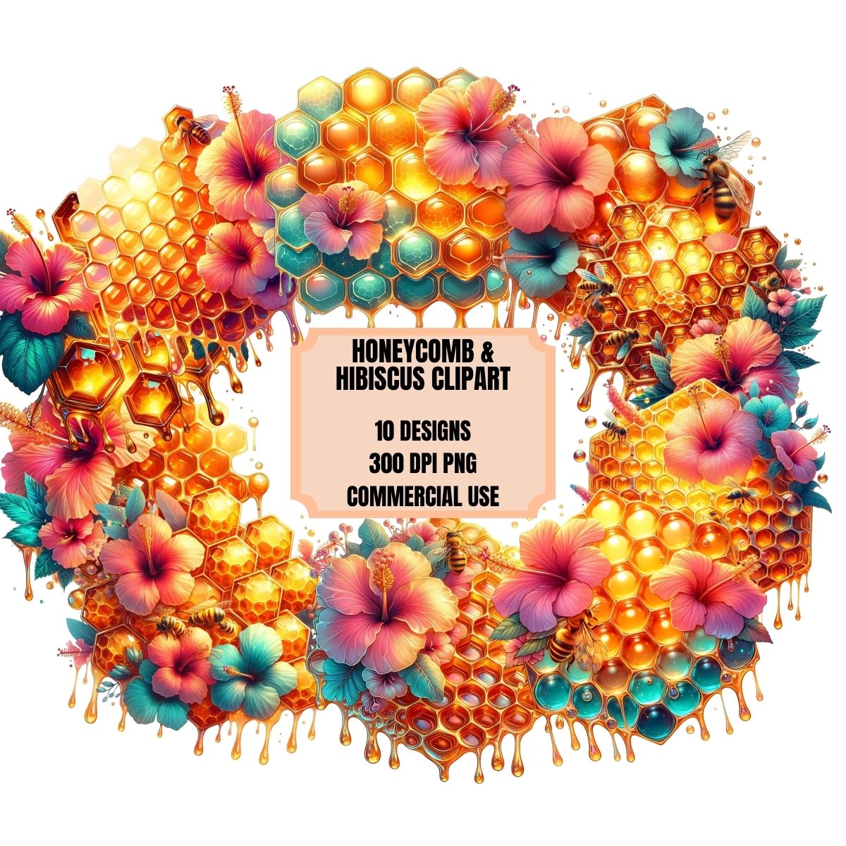 Honeycomb and Tropical Hibiscus Flower Clipart