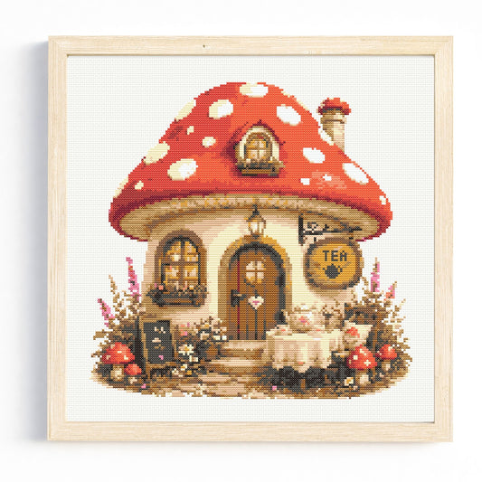 Mushroom Tea House Cross Stitch Pattern