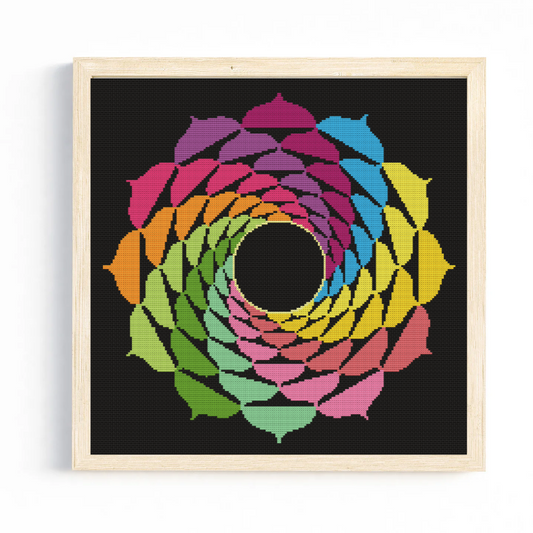 Large Happy Colour Mandala Cross Stitch Pattern 