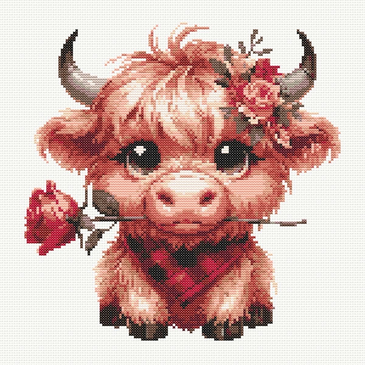 Valentine's Highland Cow Cross Stitch Pattern