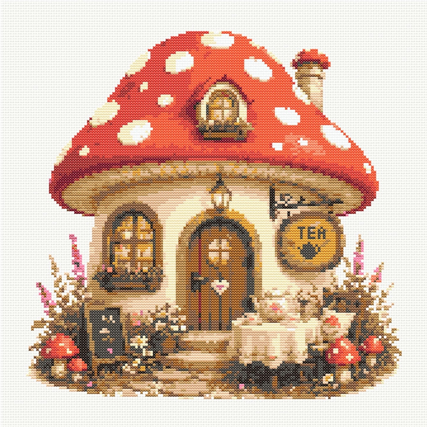 Mushroom Tea House Cross Stitch Pattern