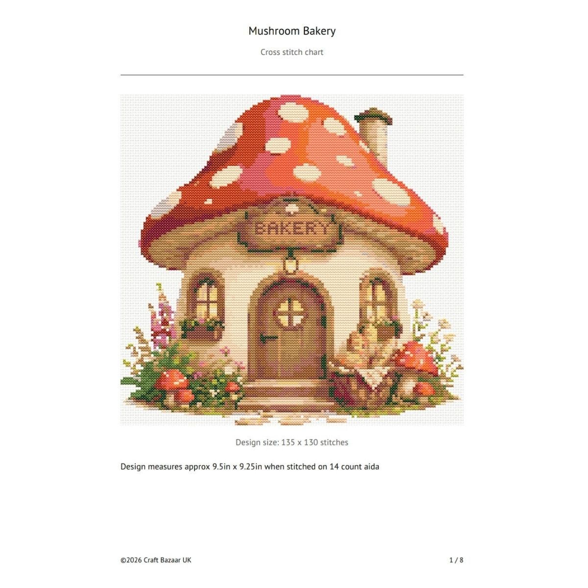Mushroom Bakery Cross Stitch Pattern