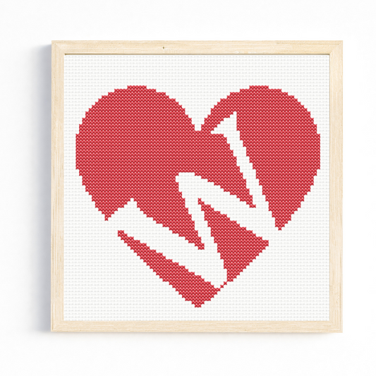 W Monogram in Heart Cross Stitch Pattern 