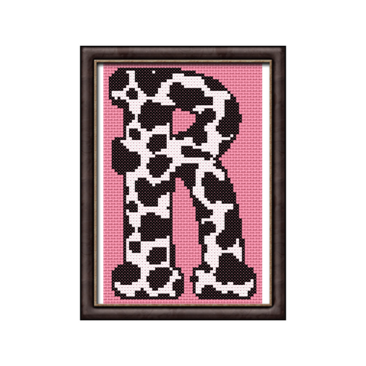 Cow Print R Monogram Cross Stitch Pattern 