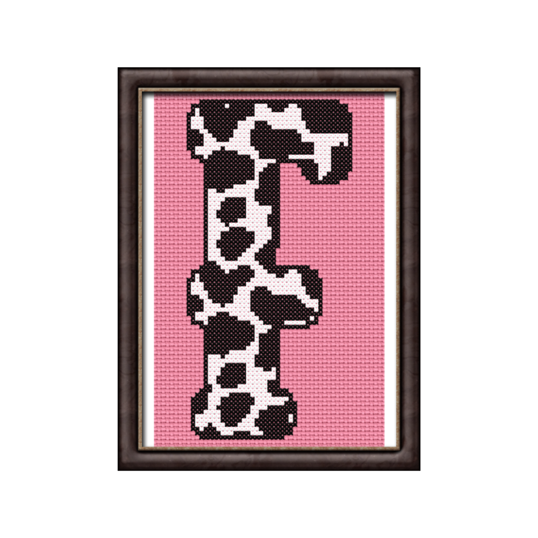 Cow Print F Monogram Cross Stitch Pattern 