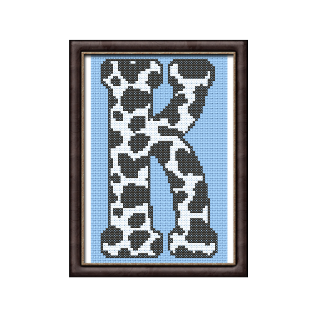 Cow Print K Monogram Cross Stitch Pattern 