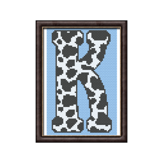 Cow Print K Monogram Cross Stitch Pattern 