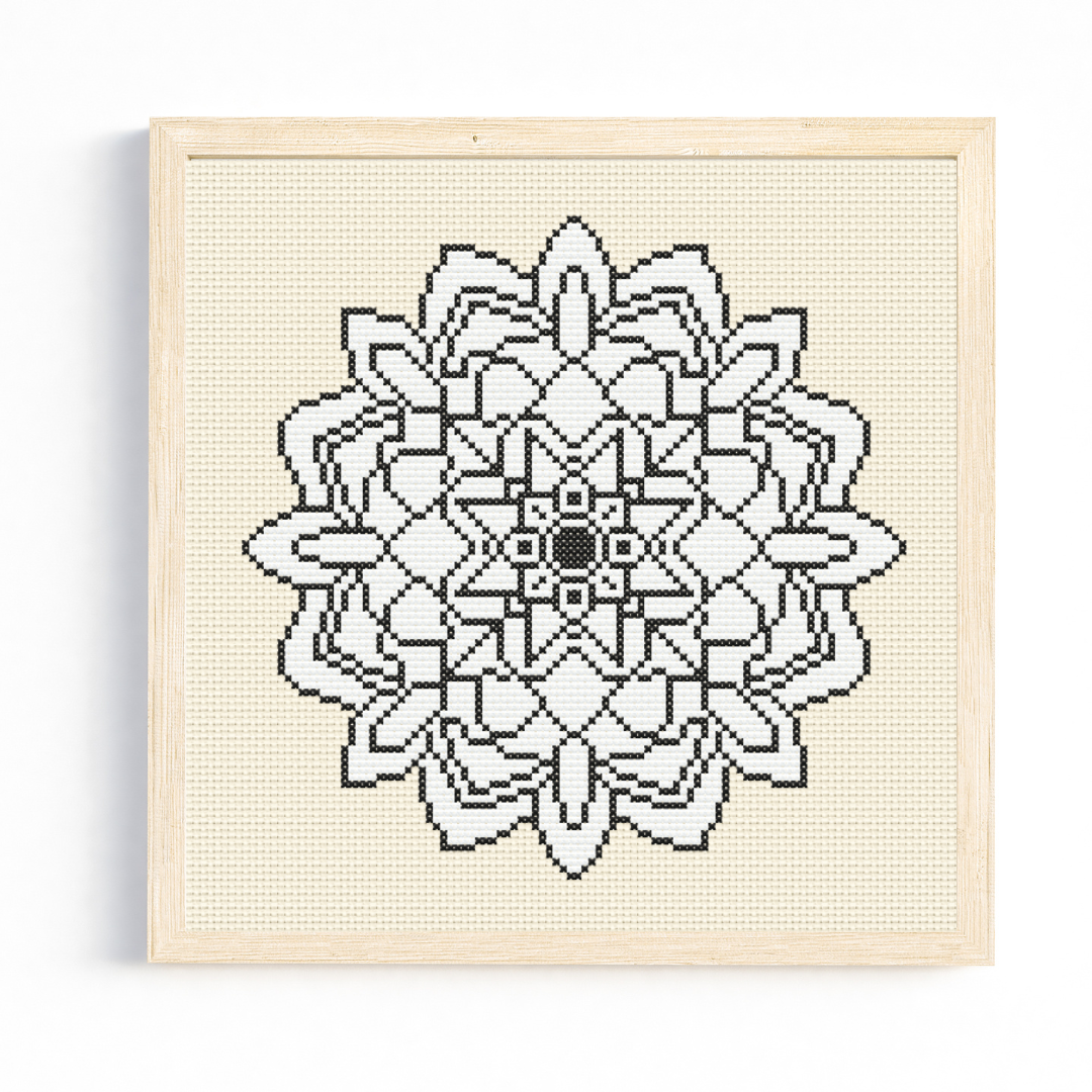 Black and White Mandala Cross Stitch Pattern