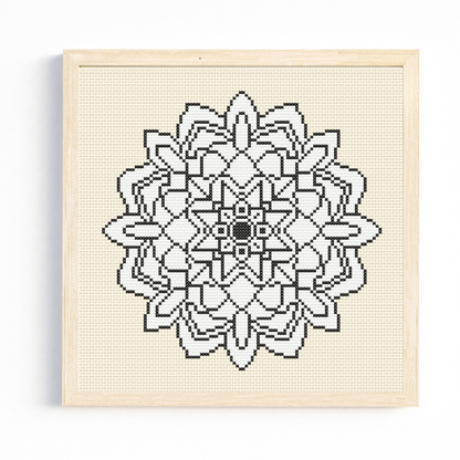 Black and White Mandala Cross Stitch Pattern