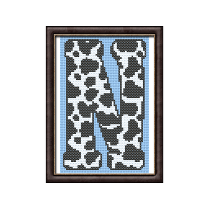 Cow Print N Monogram Cross Stitch Pattern 