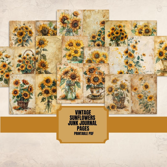 Vintage Sunflowers Junk Journal Pages
