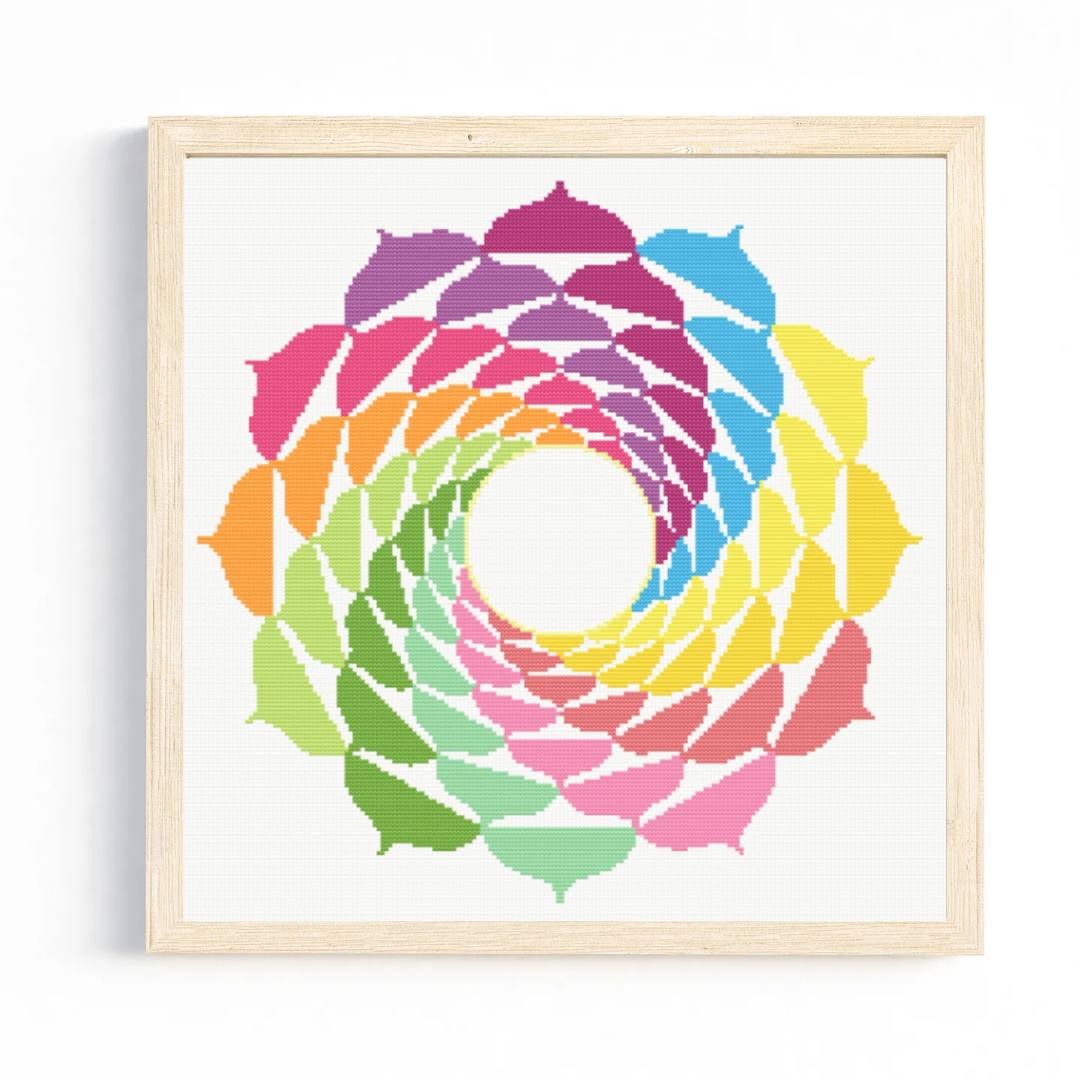 Large Happy Colour Mandala Cross Stitch Pattern 