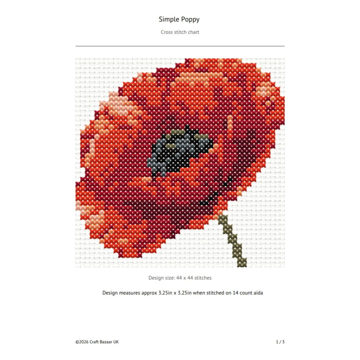 Simple Poppy Cross Stitch Pattern