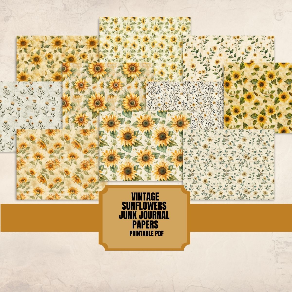 Vintage Sunflowers Junk Journal Papers