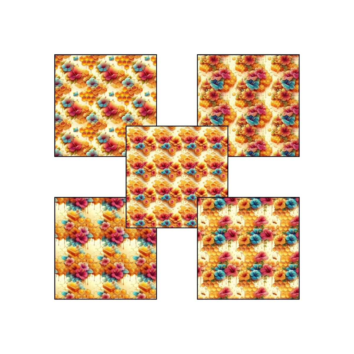 Honeycomb and Tropical Hibiscus Flower Digital Paper