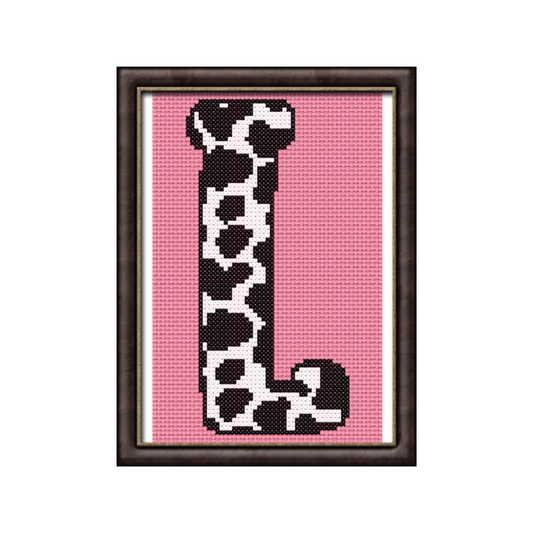 Cow Print L Monogram Cross Stitch Pattern 