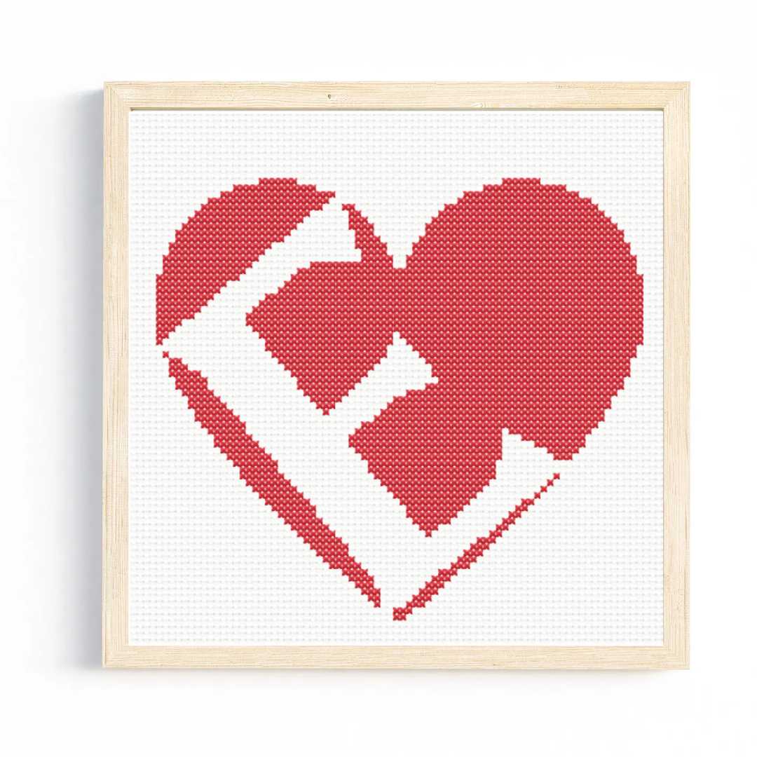E Monogram in Heart Cross Stitch Pattern 