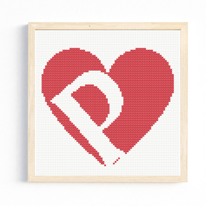 P Monogram in Heart Cross Stitch Pattern 