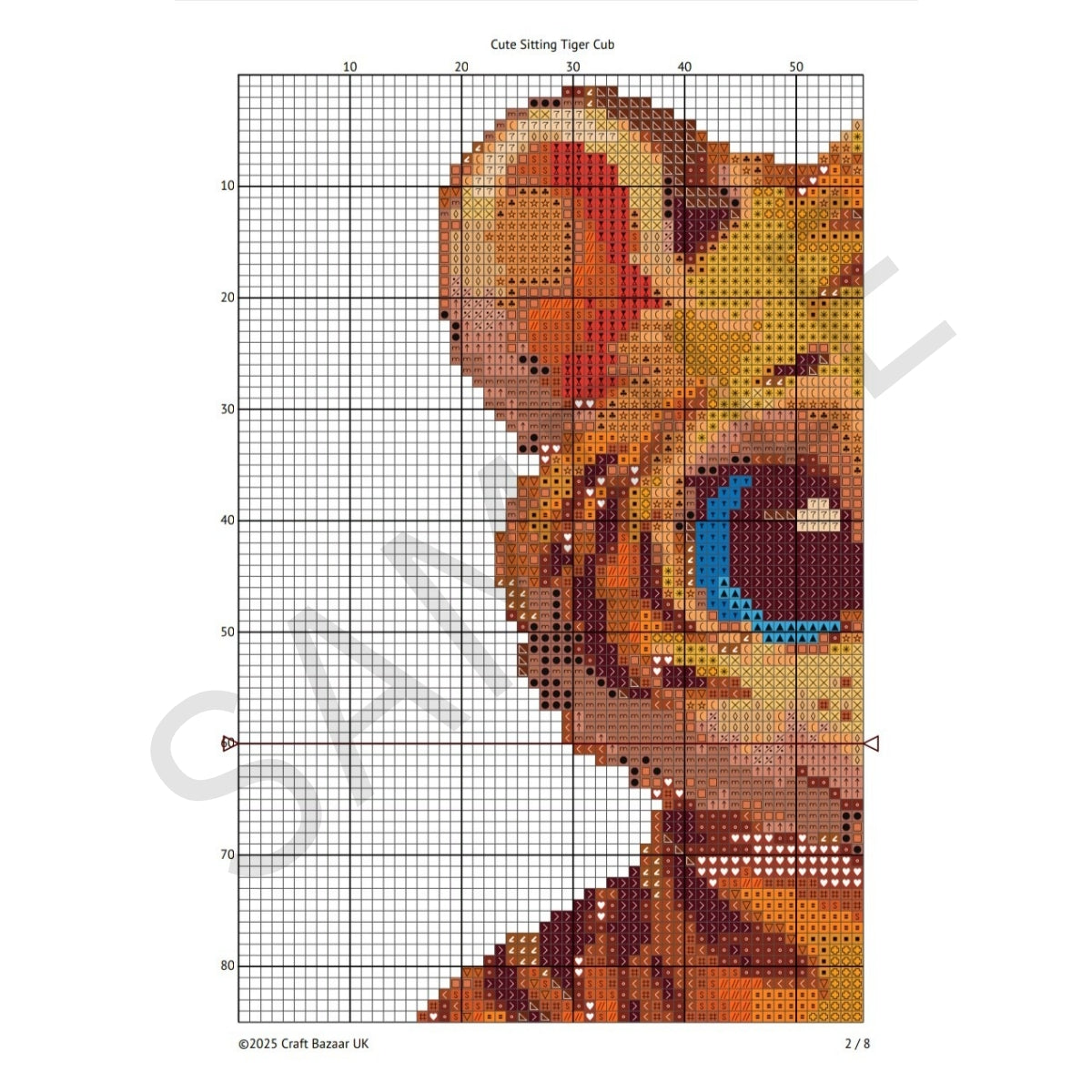 Cute Sitting Tiger Cub Cross Stitch Pattern