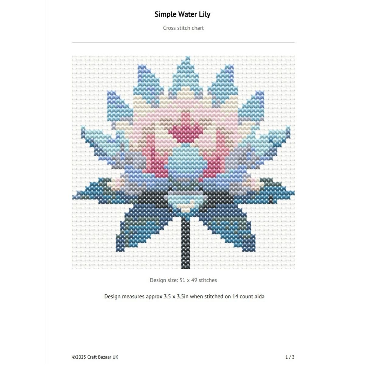 Simple Water Lily - PDF Cross Stitch Pattern