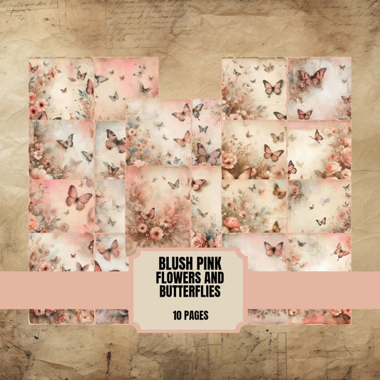 Blush Pink Flowers and Butterflies Junk Journal Pages 