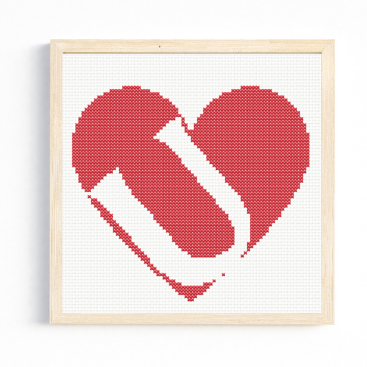 U Monogram in Heart Cross Stitch Pattern 