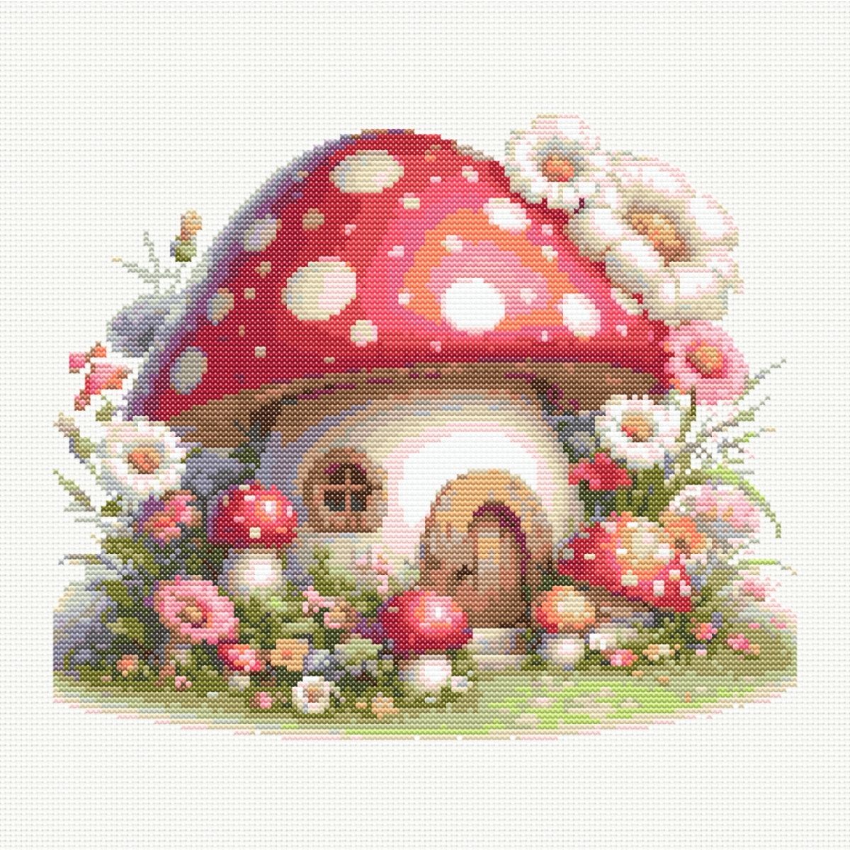 Wildflower Mushroom Cottage Cross Stitch Pattern