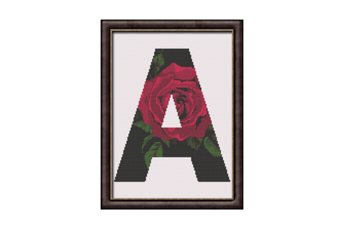 Red Rose on Black A Monogram Cross Stitch Pattern 
