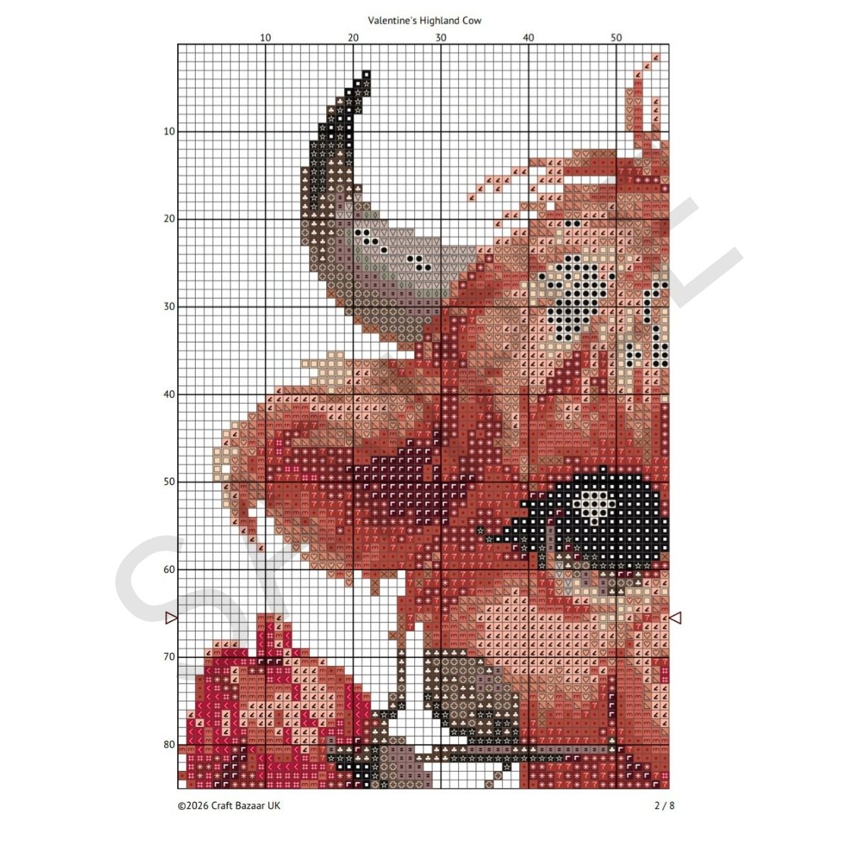 Valentine's Highland Cow Cross Stitch Pattern