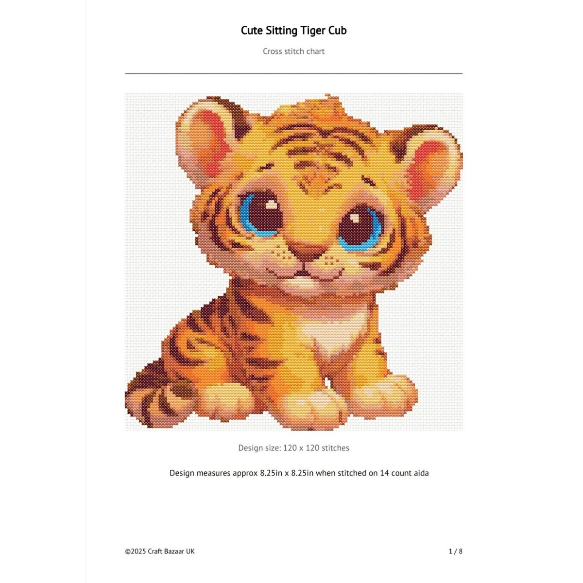 Cute Sitting Tiger Cub Cross Stitch Pattern