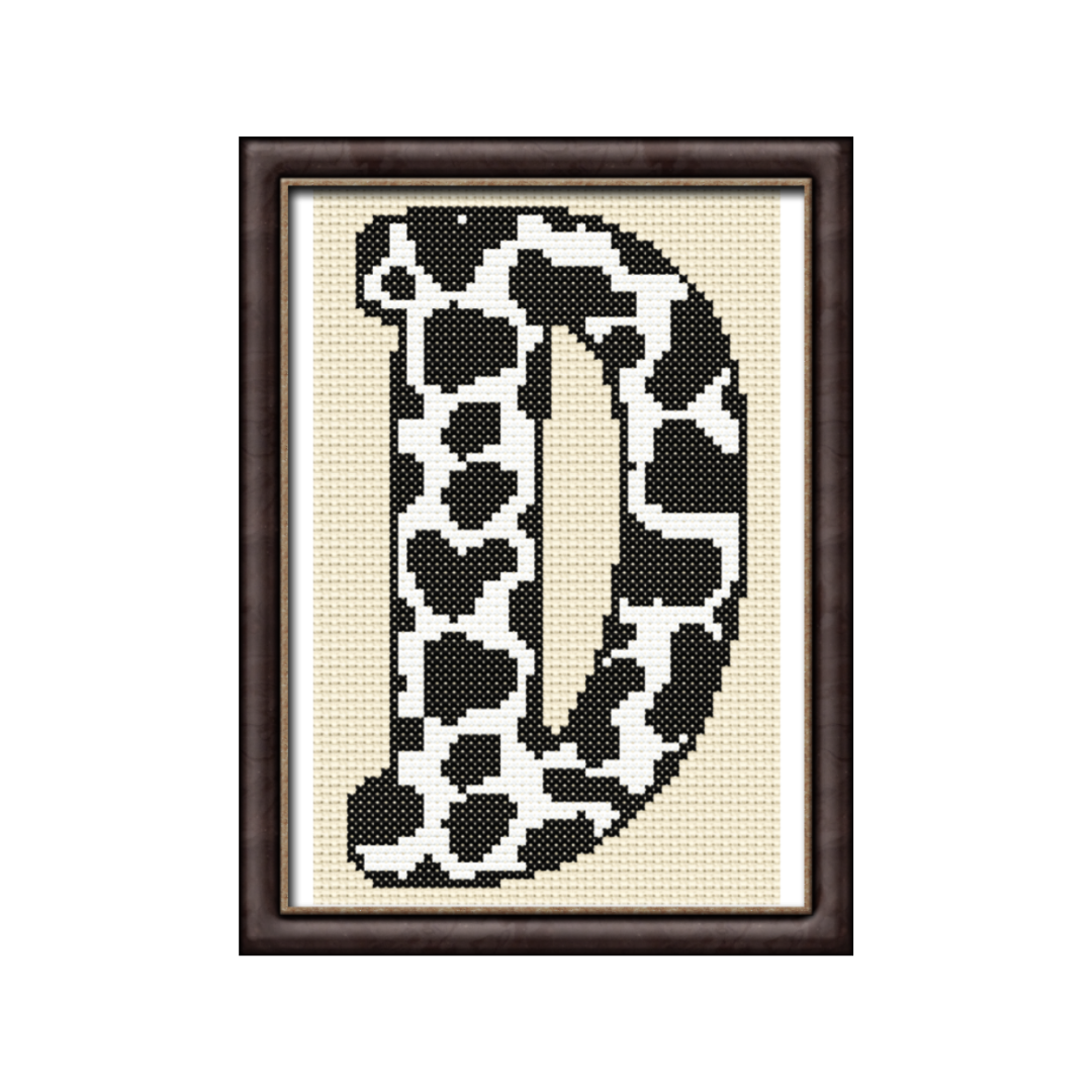 Cow Print D Monogram Cross Stitch Pattern 