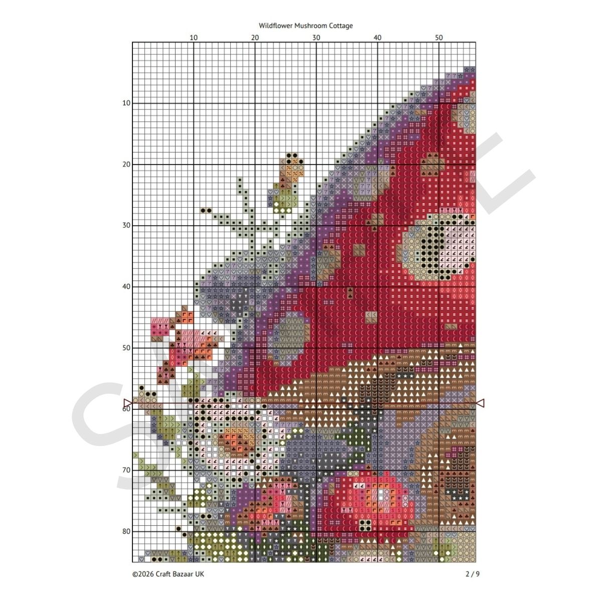 Wildflower Mushroom Cottage Cross Stitch Pattern