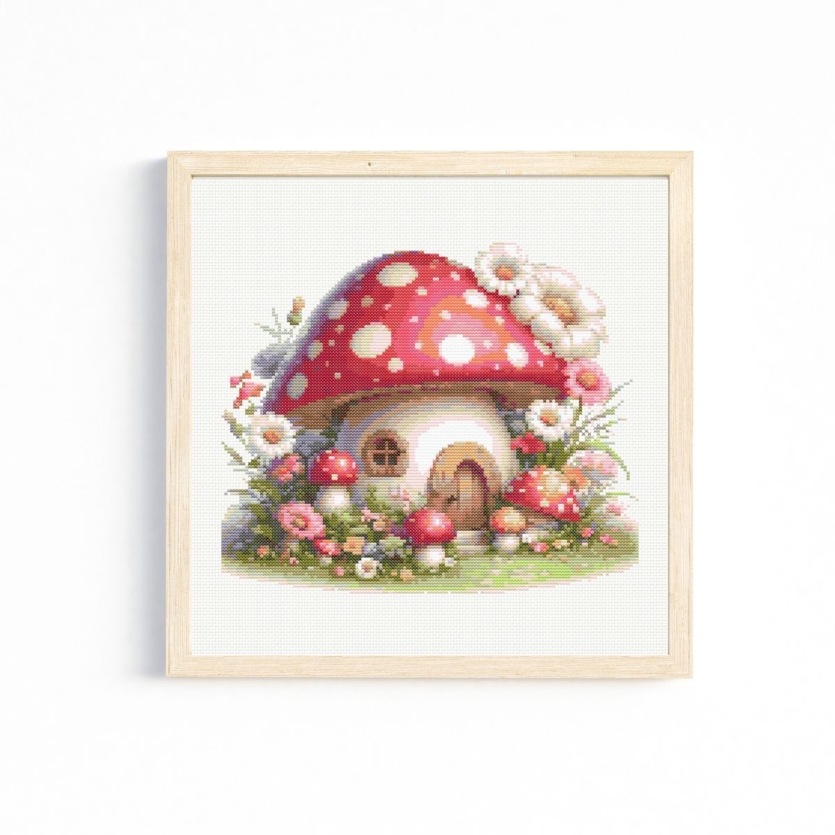 Wildflower Mushroom Cottage Cross Stitch Pattern