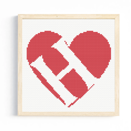 H Monogram in Heart Cross Stitch Pattern 