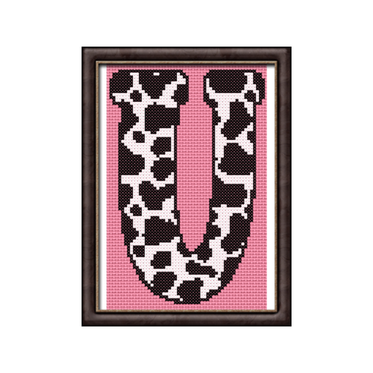 Cow Print U Monogram Cross Stitch Pattern 