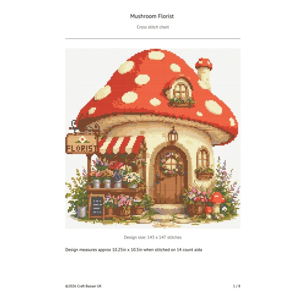 Mushroom Florist Cross Stitch Pattern