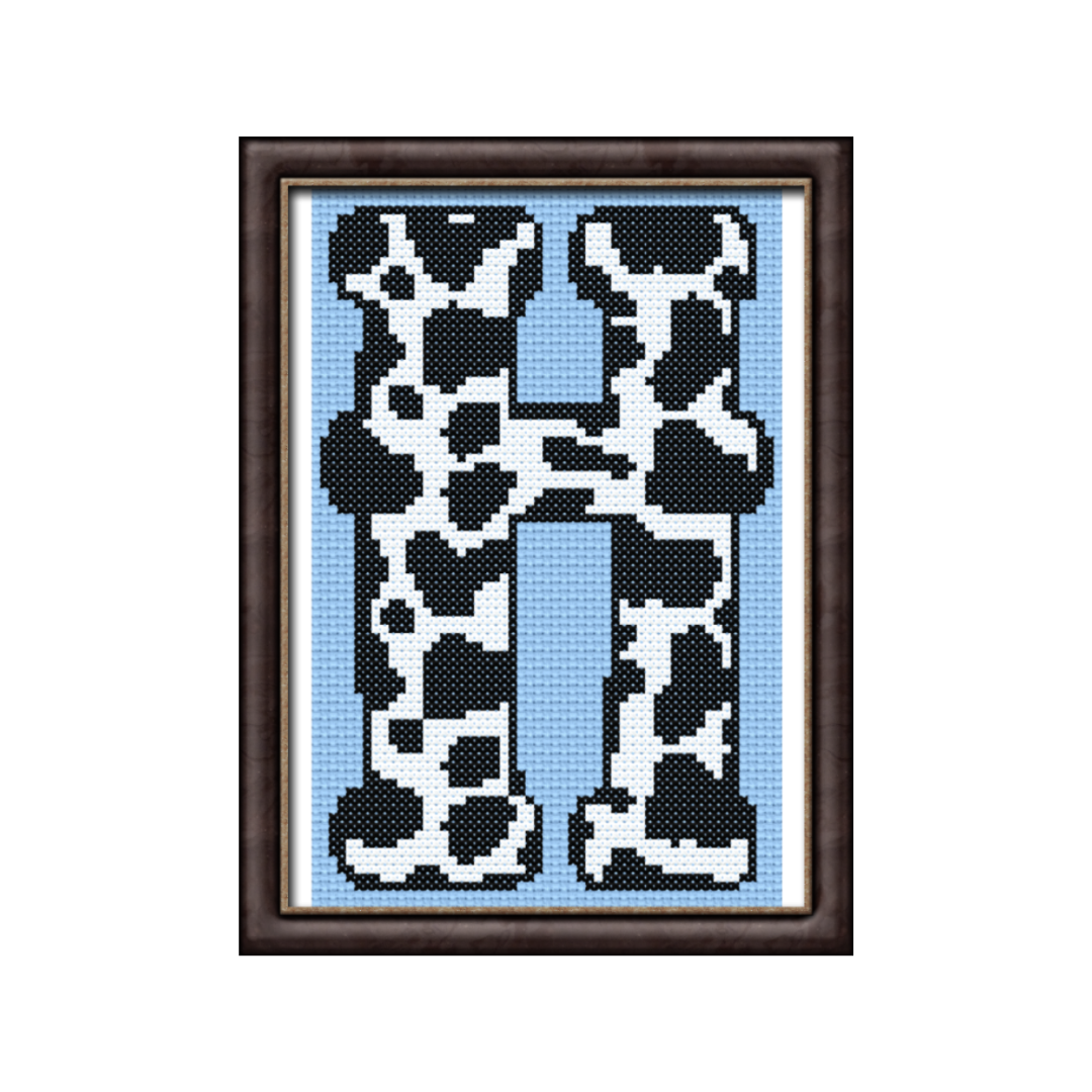 Cow Print H Monogram Cross Stitch Pattern 