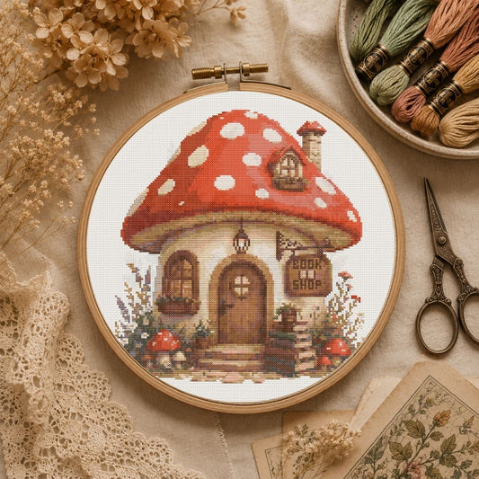 Mushroom Book Shop Cross Stitch Pattern