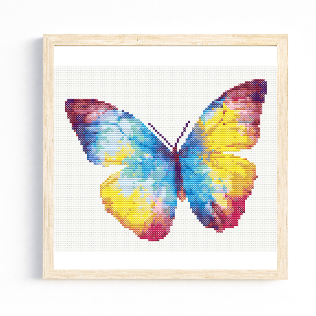 Rainbow Watercolour Butterfly Cross Stitch Pattern 