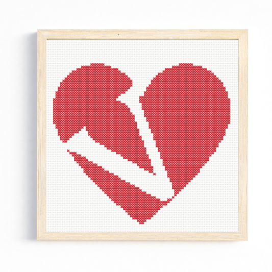 V Monogram in Heart Cross Stitch Pattern 