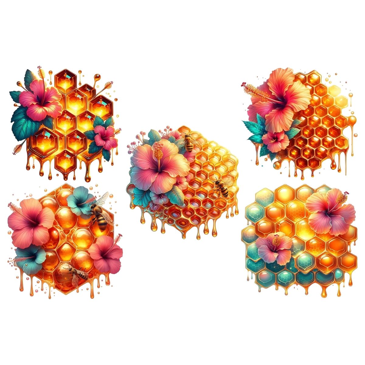 Honeycomb and Tropical Hibiscus Flower Clipart