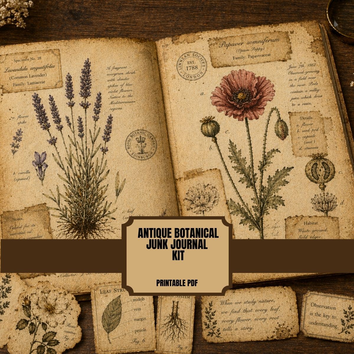 Antique Botanical Junk Journal Kit