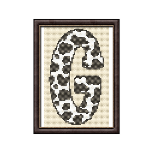 Cow Print G Monogram Cross Stitch Pattern 