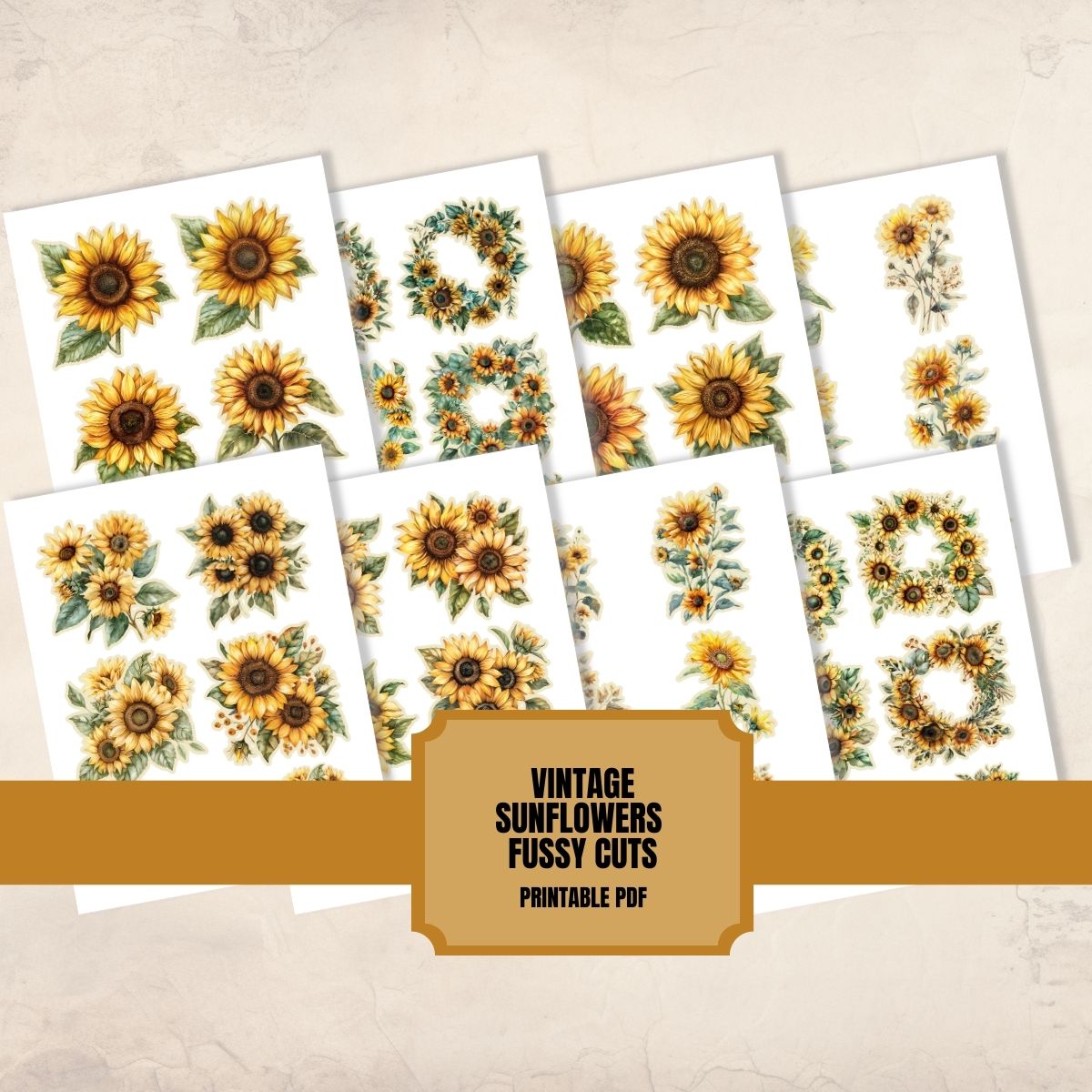 Vintage Sunflowers Fussy Cuts