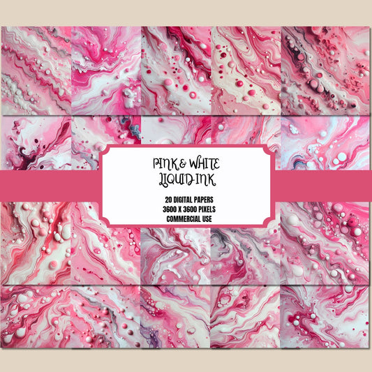Pink and White Liquid Ink Digital Paper 