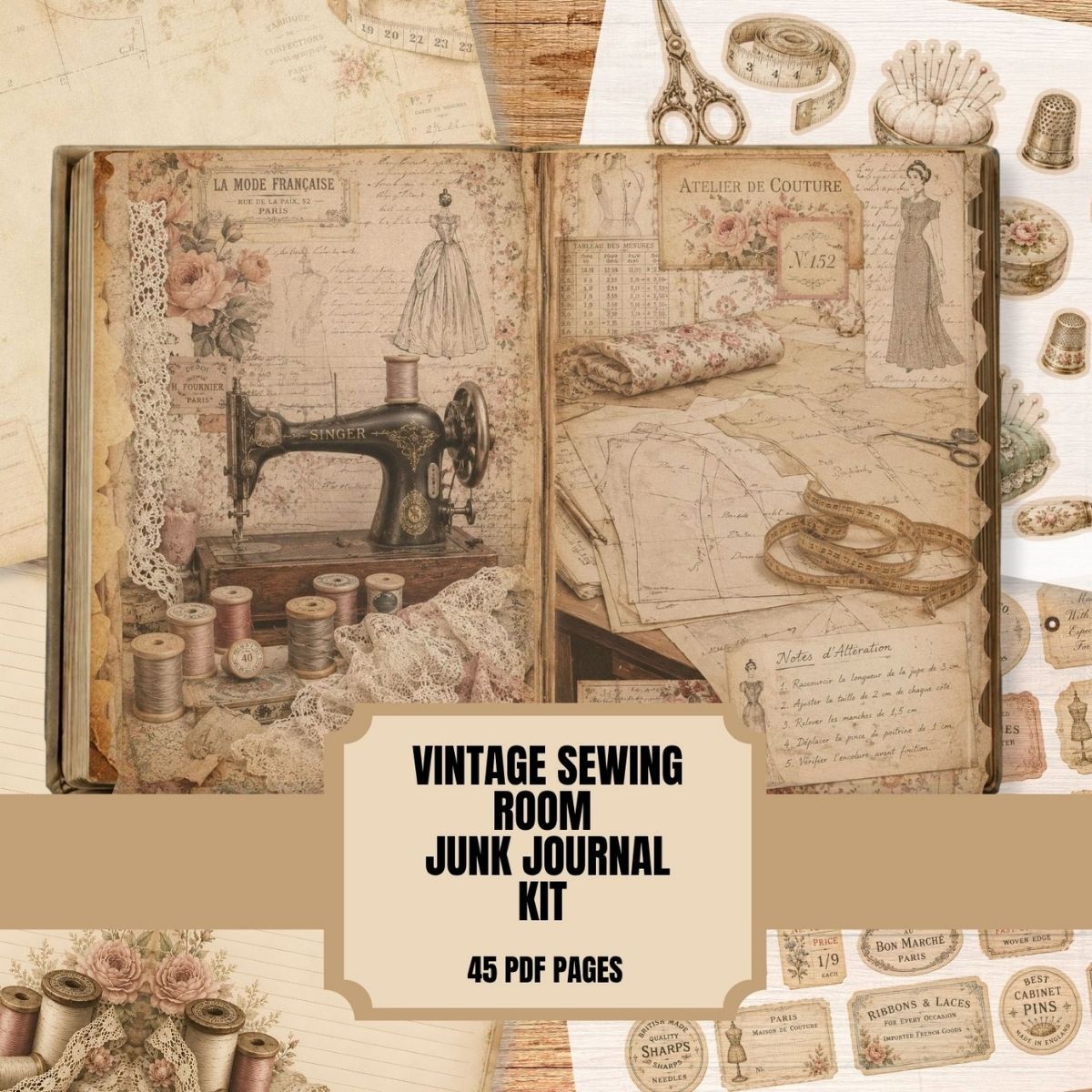 Vintage Sewing Room Junk Journal Kit
